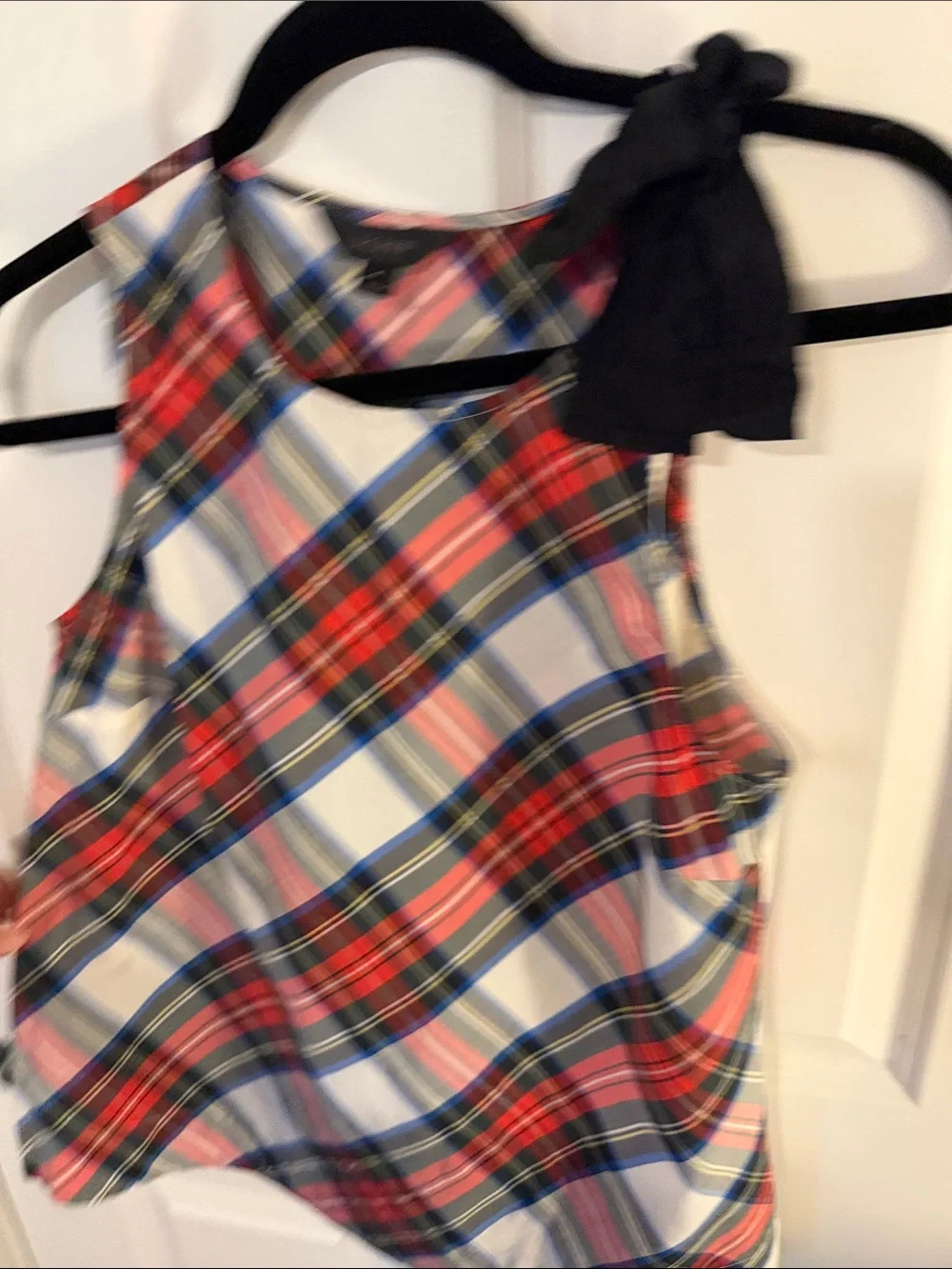 J. Crew Plaid Tank Top with Black Bow Shoulder